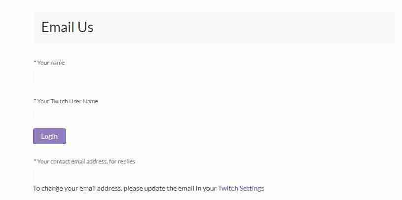 The Twitch email support page