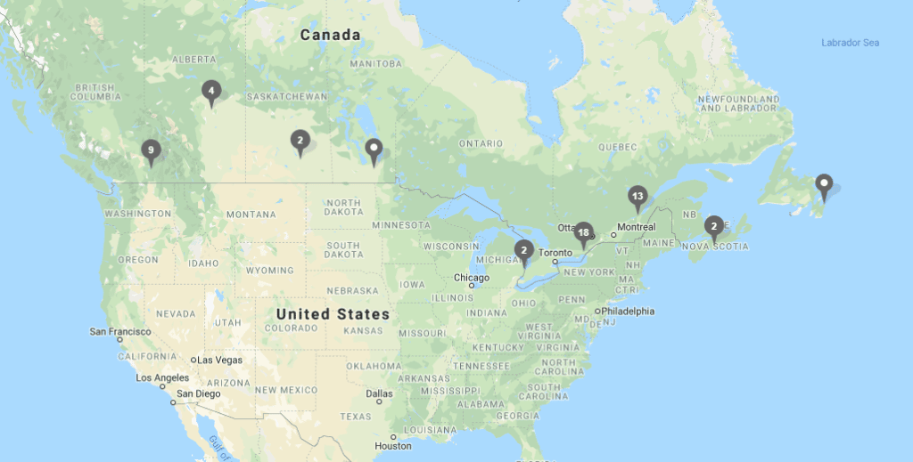 Map of BMW retailers in Canada