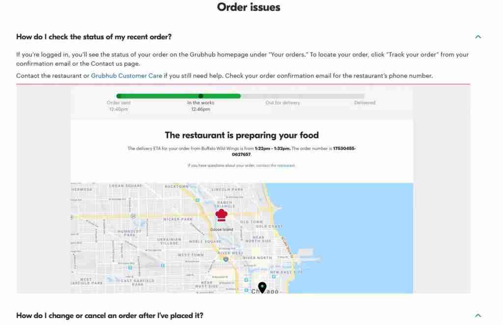 FAQs page on Grubhub’s website