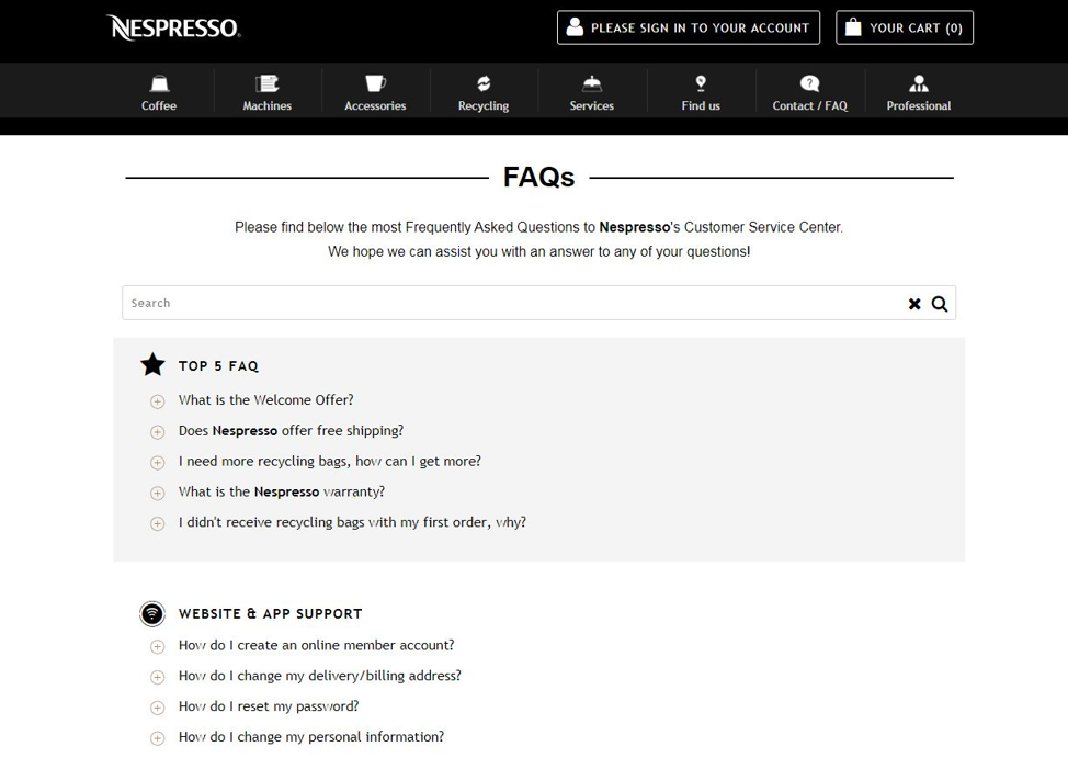 nespresso faq