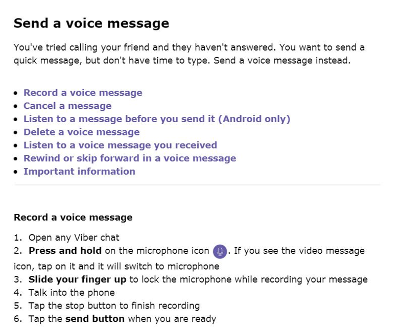 viber voice message help