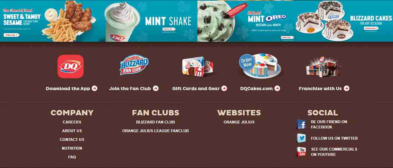 Customer Support Service Page of Dairy Queen