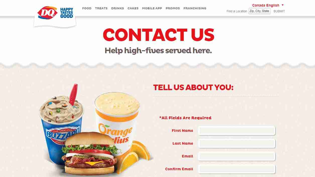  Contact Us Page of Dairy Queen