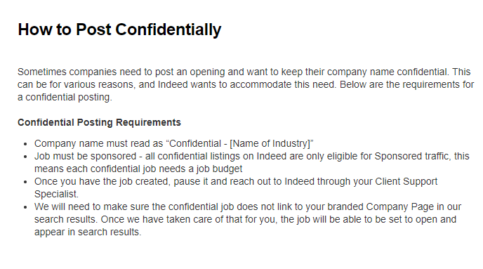 How to post a job confidentially