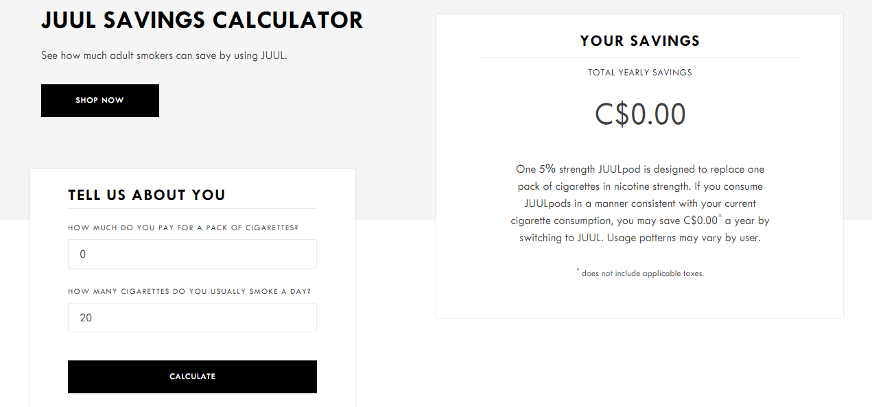 Juul Canada Savings Calculator