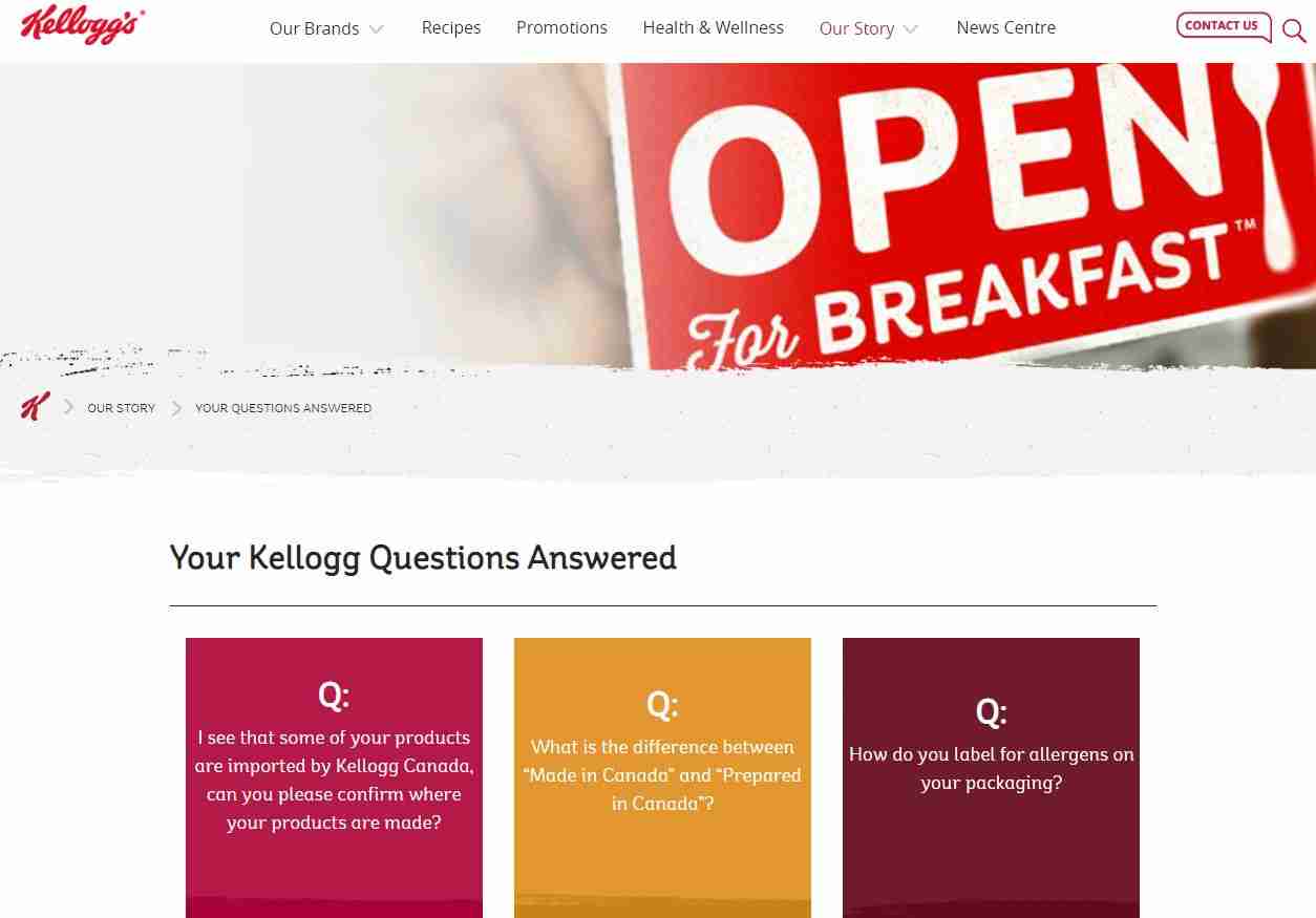 FAQs Page of Kellogg