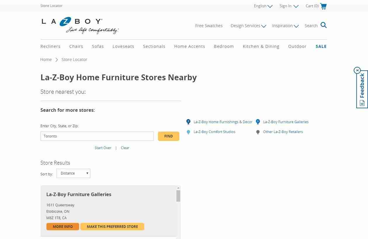  La-Z-Boy’s Store Locator Page