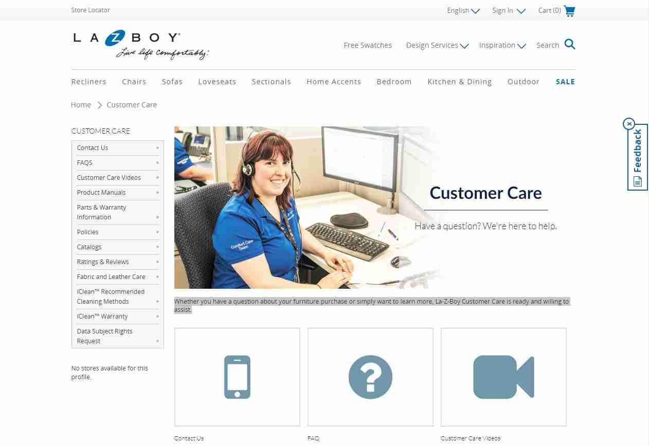  Customer Support Services Page of La-Z-Boy