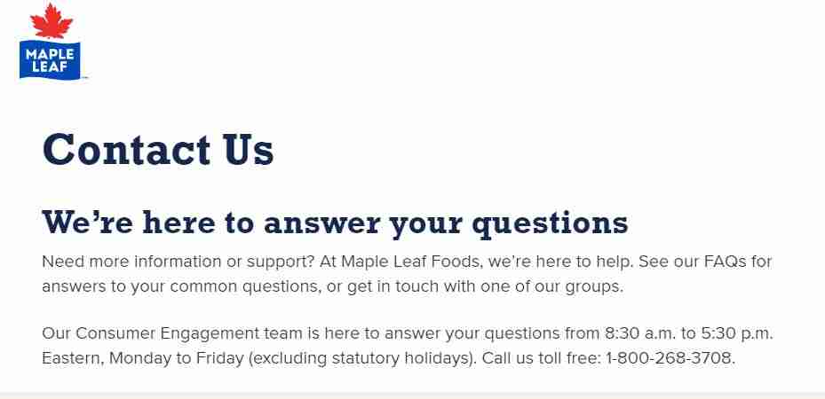 Maple leaf Foods Call support 