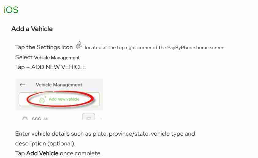 PayByPhone add a vehicle