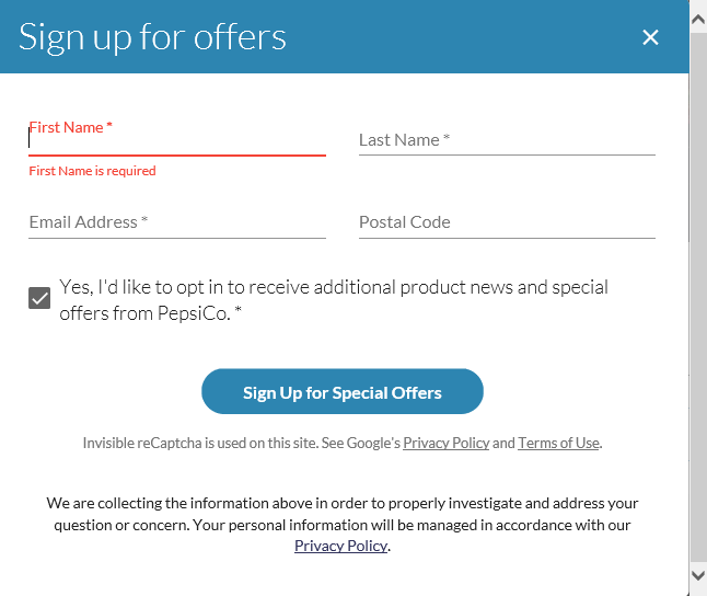 PepsiCo’s Signup for Offers 