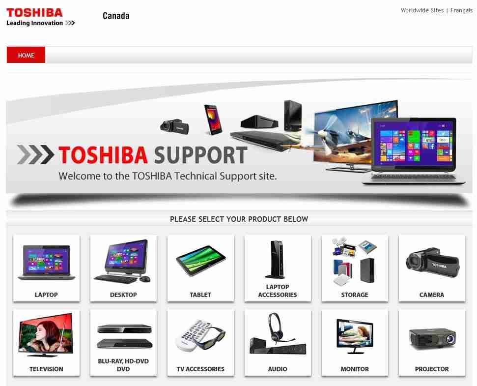 toshiba support page