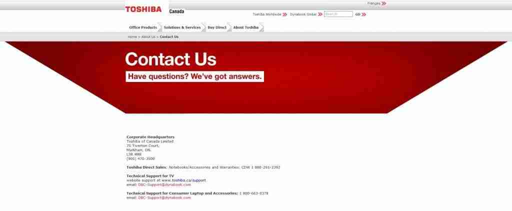 toshiba email support