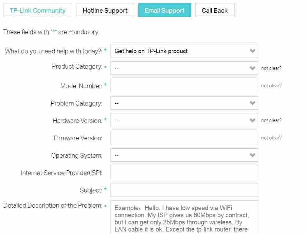 TP-link E-mail support