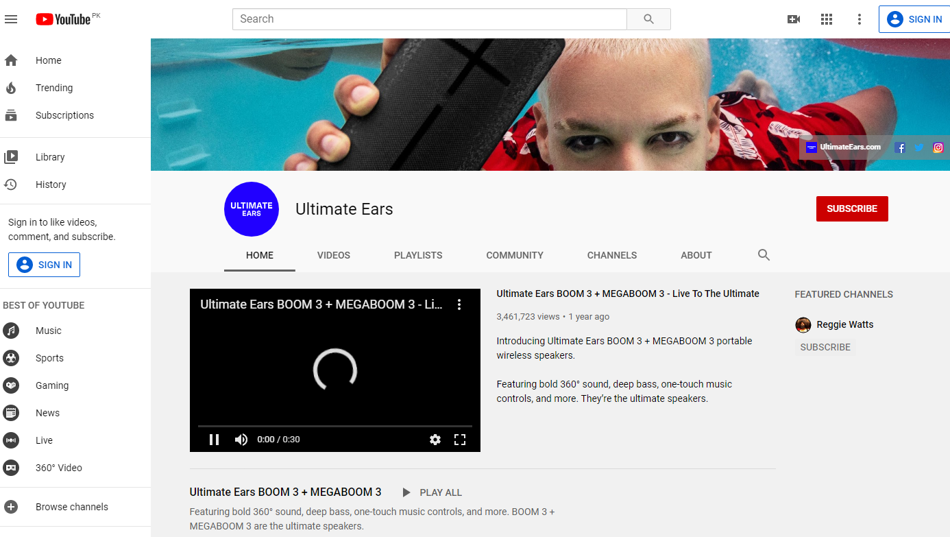 Ultimate Ears YouTube account