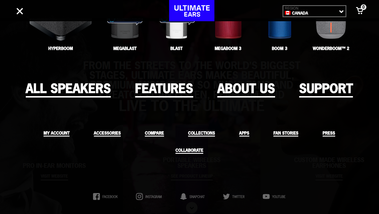 Ultimate Ears social media options