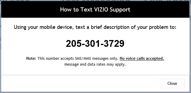 vizio sms support