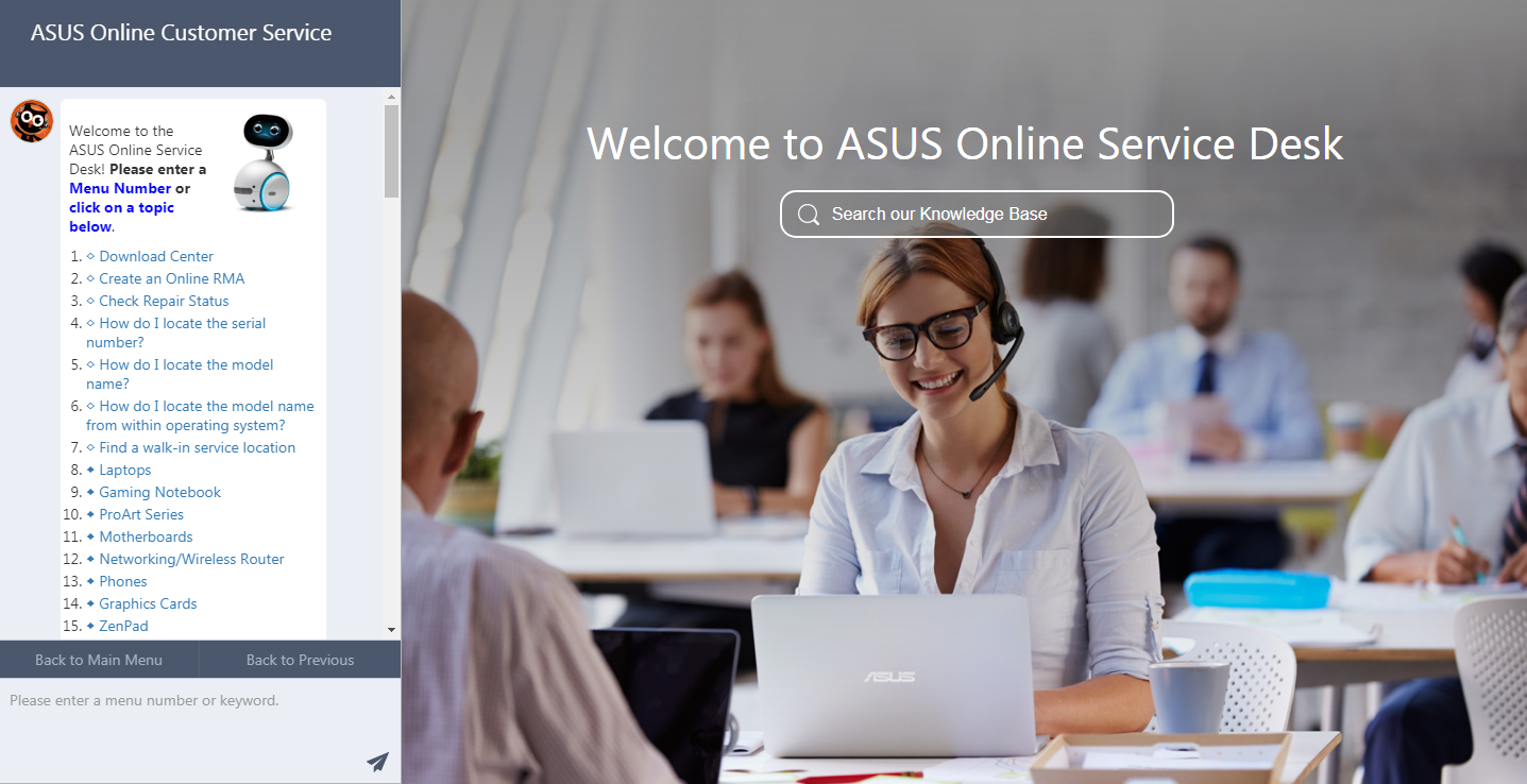 asus online service desk