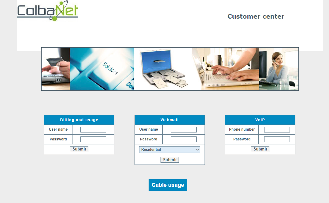 ColbaNet customer center webpage  