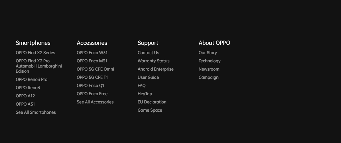 OPPO Support Webpage 