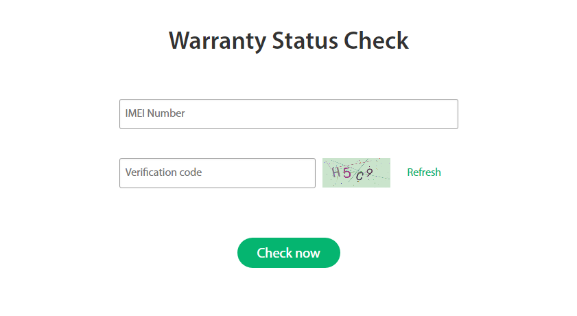 Warranty Check Page of OPPO 