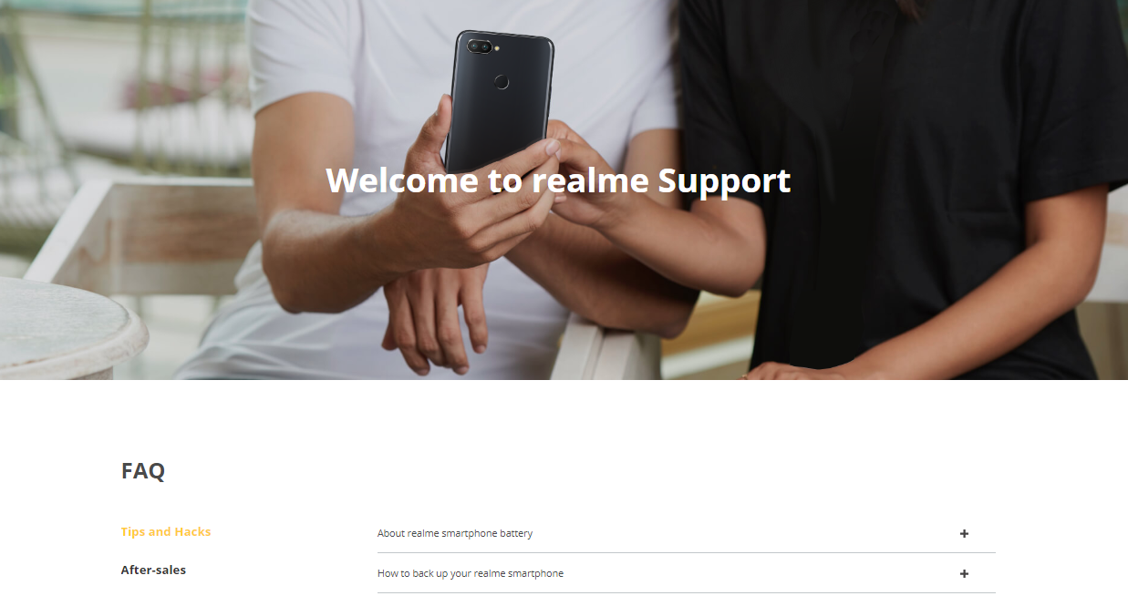 Realme FAQs page 