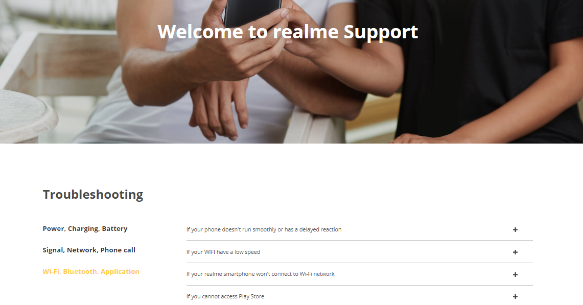  Realme troubleshooting webpage 